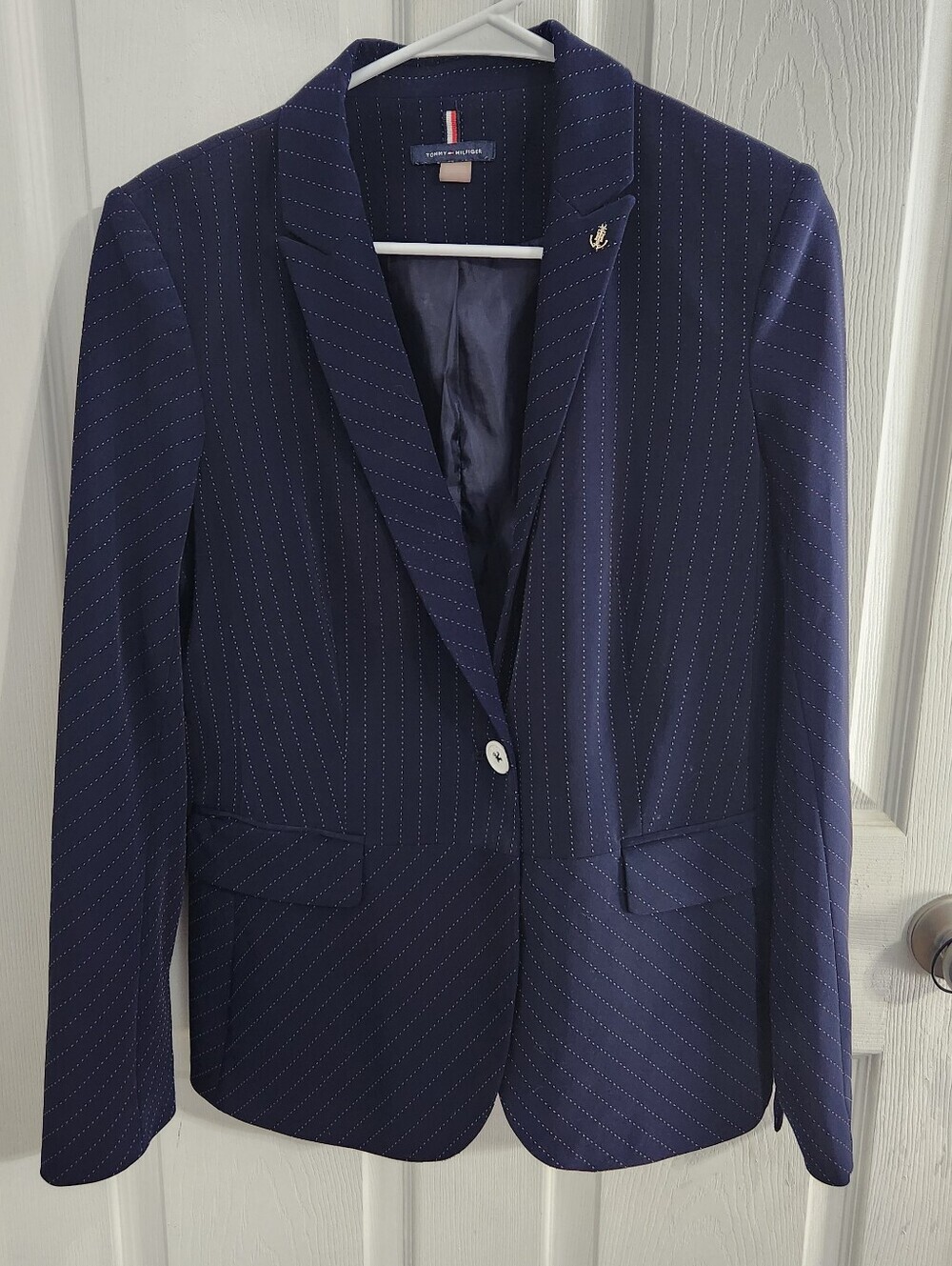 Tommy Hilfiger blue striped blazer women size 10 nautical preppy corpcore